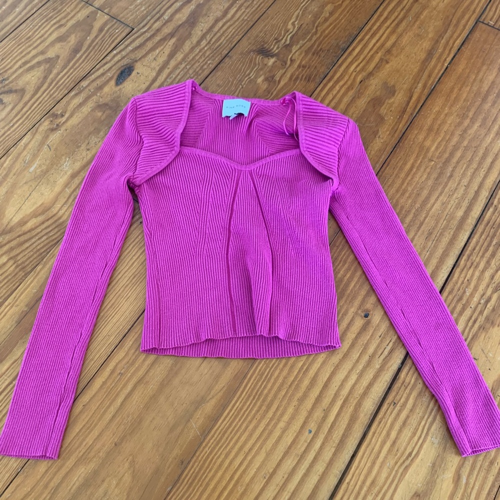 Pink Rose Fuchsia Ribbed Blouse